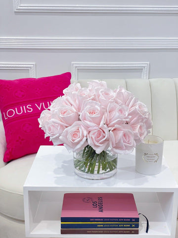 Exclusive Large Real Touch Pink Roses Centerpiece Arrangement - Flovery